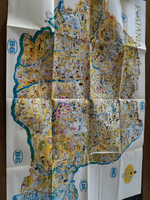 Harta turistica Romania, deosebita,foarte mare, 100x65 cm, stare perfecta foto