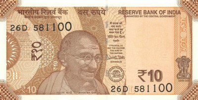 INDIA █ bancnota █ 10 Rupees █ 2018 █ P-109 █ L █ UNC █ necirculata foto