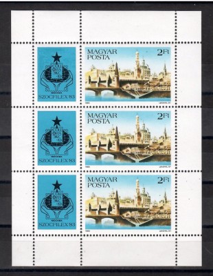 Ungaria 1983 - Expozitia Internationala de Timbre SOZPHILEX`83, MC 3 serii, MNH foto