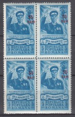 ROMANIA 1952 LP 313 ZIUA MINERULUI SUPRATIPAR BLOC DE 4 TIMBRE MNH