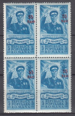 ROMANIA 1952 LP 313 ZIUA MINERULUI SUPRATIPAR BLOC DE 4 TIMBRE MNH foto