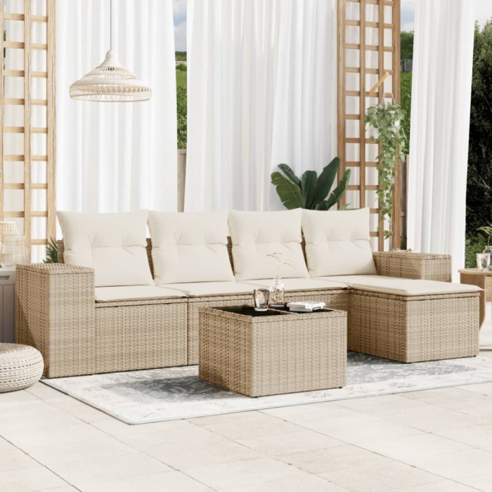 vidaXL Set canapele de grădină cu perne, 6 piese, bej, poliratan 3254835