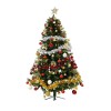 Set brad artificial de craciun decorat cu conuri pin rosii si elemente decorative, 1172 ramuri, verde, Oem