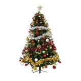 Set brad artificial de craciun decorat cu conuri pin rosii si elemente decorative, 1172 ramuri, verde, Oem