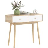 HOMCOM Masă de consolă cu 2 sertare și picioare din lemn, pentru living, intrare, hol, 86 x 35 x 75 cm, stejar și alb | Aosom Romania