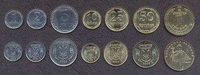 UCRAINA █ SET COMPLET DE MONEDE █ 1+2+5+10+25+50 Kopeek +1 Hryvnia █ 2009-2014 █ UNC foto