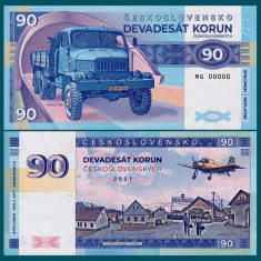 !!! CEHOSLOVACIA - FANTASY NOTE , 90 KORUN 2021 , CAMIONUL PRAGA V35 - UNC