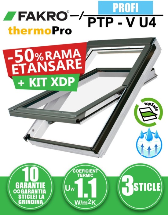 Fereastra mansarda FAKRO PTP-V U4, din PVC, 3 sticle
