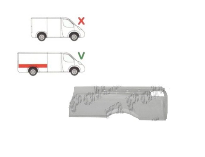 Segment reparatie aripa spate Mercedes Vito/ Viano (W639), 01.2003-2014, model: lungime, montare spate, dreapta, galvanizat; element superior; pana l