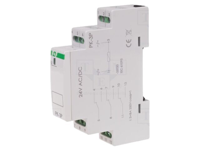 Releu electromagnetic F&amp;F PK-3P-24V, &icirc;ntrerupător 250VAC pentru șină DIN