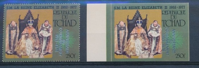 Chad 1978 Elizabeth II jubilee perf+imperf sets overprint silver MNH U.107