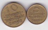 Danzig &ndash; lot 2 monede de 5 si 10 Pfennig 1932, motive cu pesti