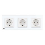 Priza tripla Livolo VL-C7C3EU-11, incastrat, contact de protectie, rama din sticla inclusa, alb
