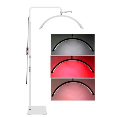 Lampa cosmetica profesionala Bi Color alb, rosu, Semiluna 238 LED, inaltime maxima 180 cm, suport telefon inclus - Alb