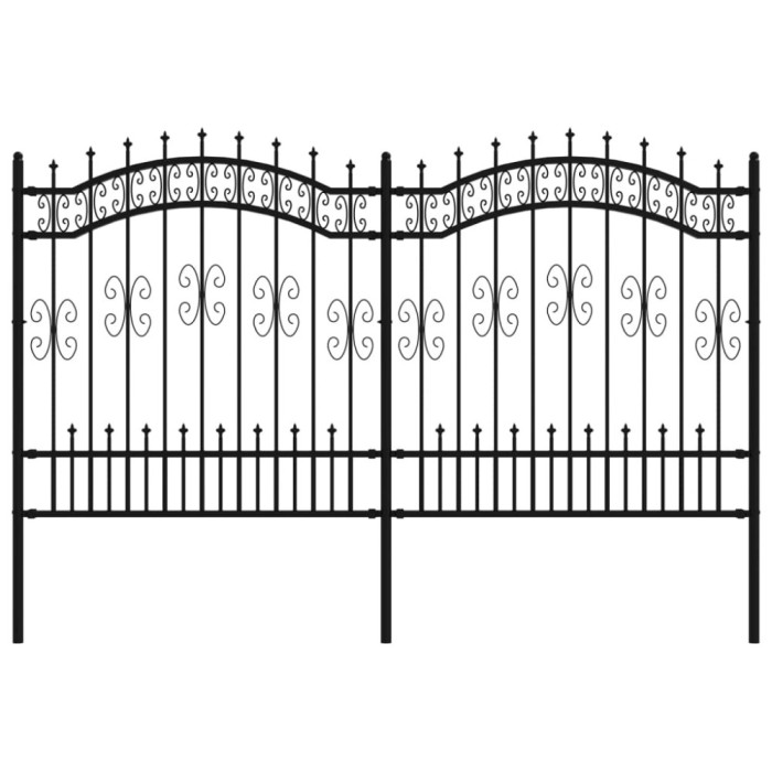 Gard de gradina cu varf tip sulita, negru, 240x125 cm, otel vopsit in camp electrostatic