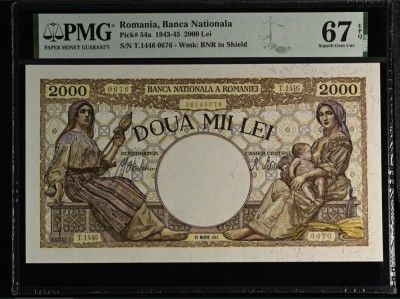 2000 lei 1943 PMG67 UNC bancnota gradata foto