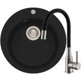 Pachet chiuveta bucatarie algranit Alveus Victoria 10 G 91, fi 505mm, sifon inclus + Baterie Flexa, Negru