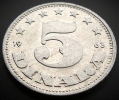 Moneda 5 DINARI / DINARA - RSF YUGOSLAVIA, anul 1963 * cod 949 = excelenta