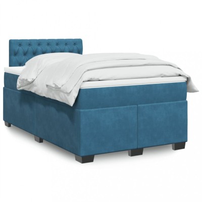 vidaXL Pat box spring cu saltea, albastru &amp;icirc;nchis, 120x200 cm, catifea 3286292 foto