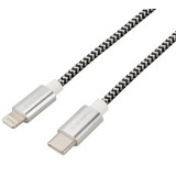 Cablu de incarcare si transfer de date GoGEN USB-C / Lightning, 2 metri, impletitura textila, argintiu