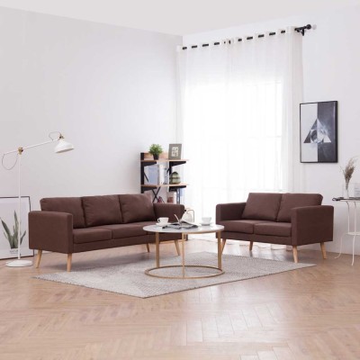 vidaXL Set de canapele, 2 piese, maro, material textil foto