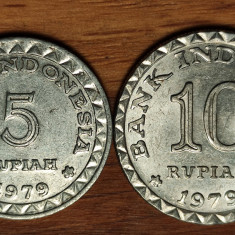 Indonesia / Indonezia - set 2 monede comemorative : 5 + 10 rupiah 1979 - aUNC !