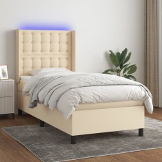vidaXL Pat cu arcuri, saltea și LED, crem, 90x190 cm, textil 3138602