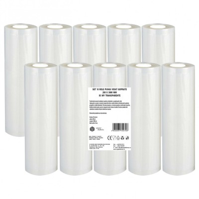 Set 10 role pungi vidat gofrate, dimensiuni 200x3000 mm, transparente, grosime 85 microni, preparare sau depozitare Sous Vide foto