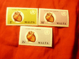 Serie Malta 1972 - Medicina - Anul Inimii, 3 valori, Nestampilat