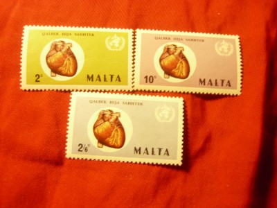 Serie Malta 1972 - Medicina - Anul Inimii, 3 valori foto