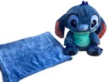 Jucarie de Plus Stitch albastru cu Paturica Moale - Prietenul Perfect pentru Somn si Joaca