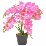 Plantă artificială orhidee cu ghiveci, roz, 60 cm