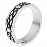 Inel din oțel 316L, lacrimi și romburi negre cu linii groase - Marime inel: 67