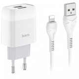 Incarcator Retea cu cablu Lightning HOCO C73, 2 X USB, 2.4A, Alb