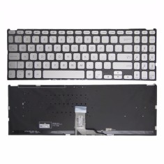Tastatura Laptop, Asus, VivoBook 15 R564D, R564DA, R564DK, R564F, R564FA, R564FJ, R564J, R564JA, R564U, R564UA, iluminata, argintie, layout US