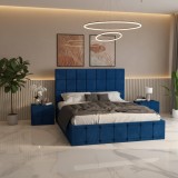 Pat Tapitat Titan Albastru Catifea Premium CU Noptiere Tapitate Comandă acum