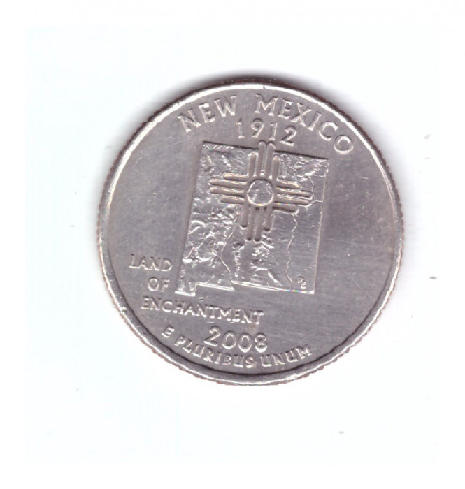 Moneda SUA 25 centi/quarter dollar 2008 P, New Mexico 1912, stare foarte buna