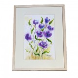 E161. Tablou Flori albastre de munte 2021 acuarela pe hartie, inramat, 42x32 cm