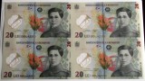 Romania coala 4 X 20 lei 2021 (2025) polimer cu certificat de autenticitate si plic BNR UNC necirculate **