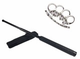 Cumpara ieftin Set Autoaparare: Baston Telescopic Police 49cm Otel + Box Pumnal Craniu Argintiu - Ideal pentru Protectie si Siguranta