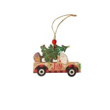 Decoratiune de craciun din lemn, flippy, cu snur pentru agatare in brad, model masina lui mos craciun, scris joy, 8x8x0.4 cm, multicolor