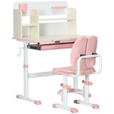 Birou cu scaun pentru copii 3-12 ani, inaltime reglabila, PP, MDF, otel, cu rafturi, roz GartenVIP DiyLine, ART