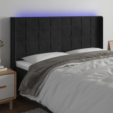VidaXL Tăblie de pat cu LED, negru, 163x16x118/128 cm, catifea