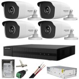 Kit supraveghere Hikvision seria HiWatch 4 camere 5MP IR 40M DVR 4 canale HDD 500GB accesorii incluse SafetyGuard Surveillance, Rovision