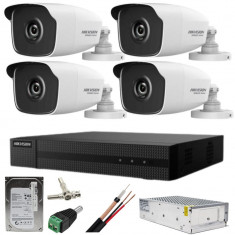 Kit supraveghere Hikvision seria HiWatch 4 camere 5MP IR 40M DVR 4 canale HDD 500GB accesorii incluse