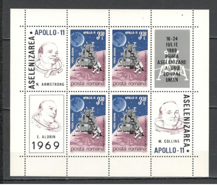 Romania.1969 Posta aeriana:Cosmonautica Apollo 11-Bl. YR.428