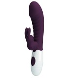 Vibrator Iepuras Naughty Bunny, 30 Moduri Vibratii, Silicon, Mov Inchis/Alb, 19.8 cm