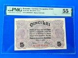 Bancnota gradată 5lei BGR din 1917 PMG55