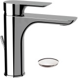 Baterie lavoar Idrobric Sofia, crom lucios, cartus ceramic &Oslash; 35 mm, set ventil scurgere cu click-clack 1&rdquo;1/4 metal, racord flexibil inox 3/8F 35 cm, k
