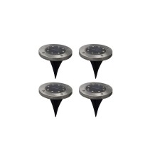 Set 4 lampi solare alb rece, cu senzor de lumina si 8 leduri cu fixare in sol